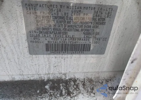 2018 Nissan Sentra Sv z USA, uszkodzony, nr VIN 3N1AB7AP3JL651231